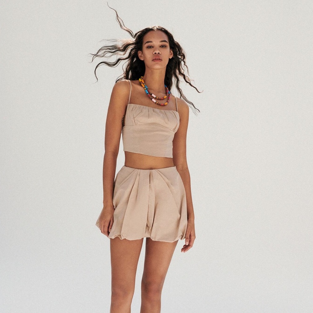 Zara Linen Blend Crop Top and Balloon Mini Skirt